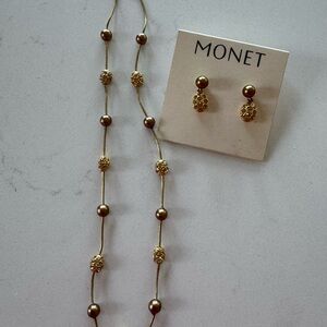 Monet Gold Beaded Necklace and Earring Set!  New!
